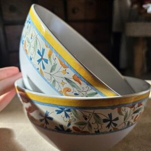 2 Vintage Lenox Rustica Bowls Floral Berry Cottagecore White Yellow Cobalt